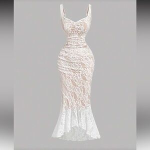 Chic White Lace High Low Dress